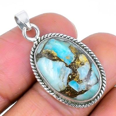 Kupfer Larimar Stein massiv Sterlingsilber Mutter Hochzeit Ethno Boho Anhänger