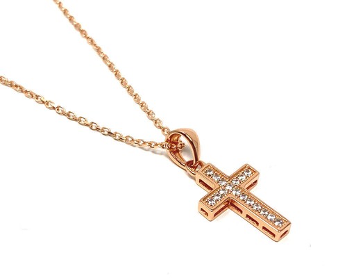 14K White Gold Plated Cross Pendant Necklace With CZ Stones - Adjustable 18" Chain, Religious Gift
