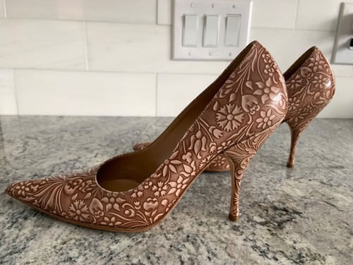 Miu Miu shoes heels stiletto size 38 leather flowers stunning neutral Prada 38 - Picture 8 of 24