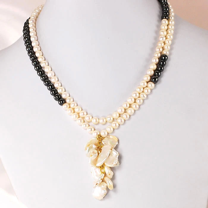 Collar de perlas/hematitas de agua dulce colgante de perlas deformes con racimo 33" ENVÍO GRATUITO Foto 2 de 4