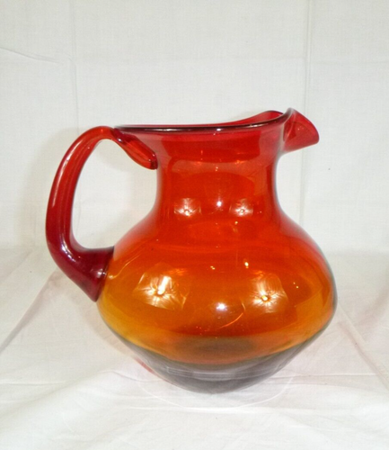 Vtg 60s Mid Century Blenko Tangerine Orange Red Pitcher 668L 8.25" - Picture 5 of 7