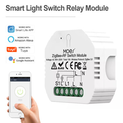 ZigBee Smart Dimmer Lichtschalter Modul Unterputz Relais Alexa App 1/2/3Gang