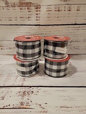 Lot Of 4 2.5" x 30ft  Black  White Plaid Buffalo Check Wired Ribbon NEW