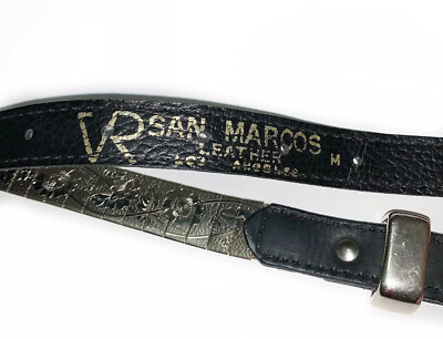 VTG San Marcos LA M Black Leather Belt Floral Silver Buckle 27”-31” VR SAN MARCOS Silver Metal Mesh and Black Leather  main image 4