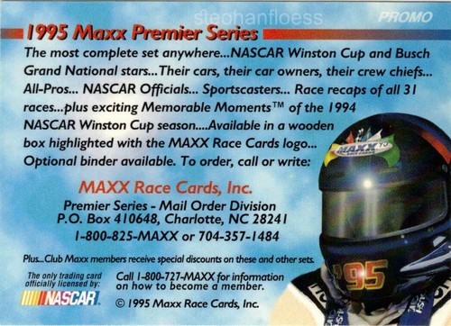 1995 Maxx Premier Series Promo Card Jeff Burton Rookie of the Year NNO - Picture 2 of 2