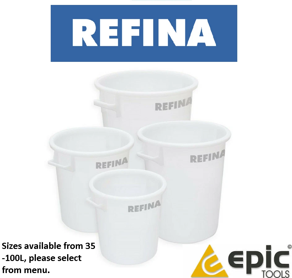 Refina White Plastering Mixing Bucket Large Heavy Duty Plaster Tub 35-100L
