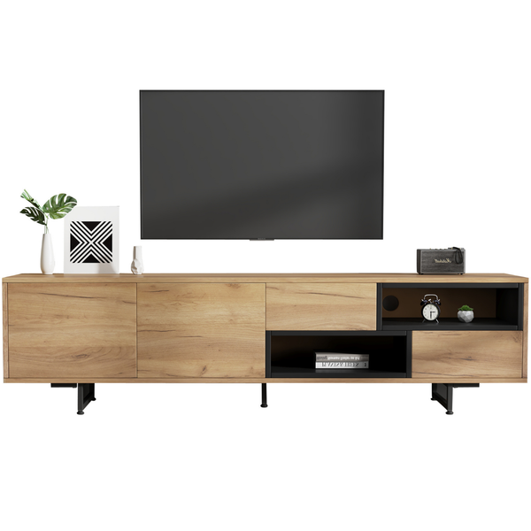 Lowboard Griffloser Tv Schrank Mit DoppeltüRen, 2 Offenen FäChern, 2 Schubladen-image