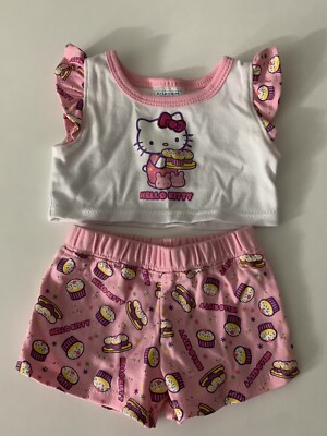 Build A Bear Hello Kitty Sanrio Pink and White Cupcakes Top & Shorts Pajamas Set