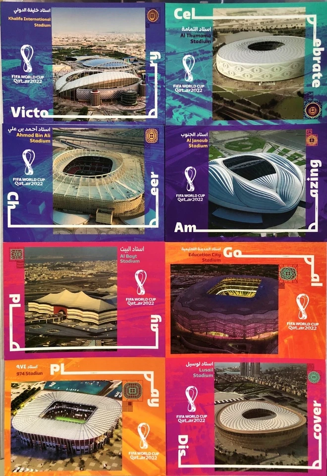 POSTALES FIFA QATAR 2022 LOS 8 ESTADIOS (MNH) PRECINTADAS EN PACK ORIGINAL EN FOTO Foto 3 de 4