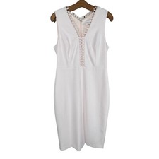 Calvin Klein Sheath Dress Size 8 Sleeveless Lace Trim VNeck Career Cream Work