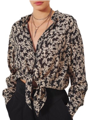 Ba&sh Tarmac Tie Front Floral Top Black/Cream Size XS