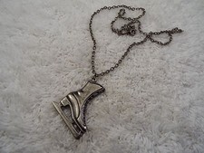 Silvertone Ice Skate Pendant Necklace A6 