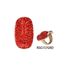 1.4" Long Gold Tone Red Rhinestone Stretch Ring