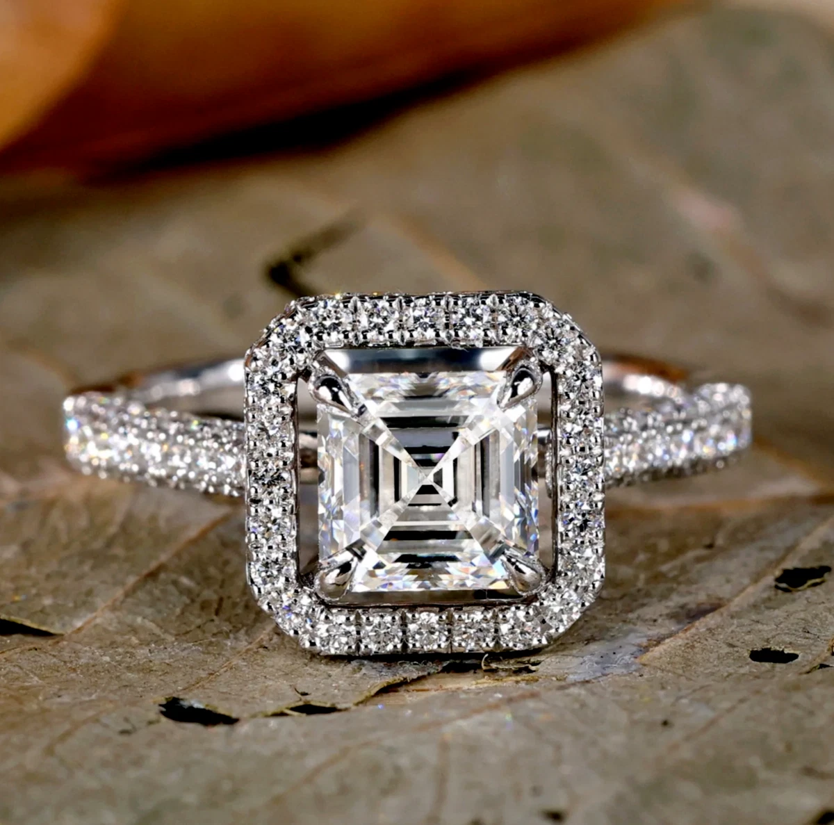 Asscher cut lab created shop diamond ring