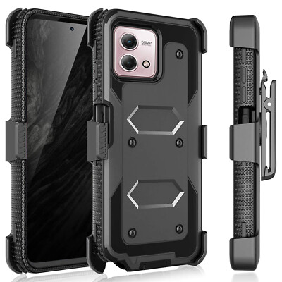 For Moto G Stylus 5G 2023 Armor Rugged Case Belt Clip Holster +Tempered Glass