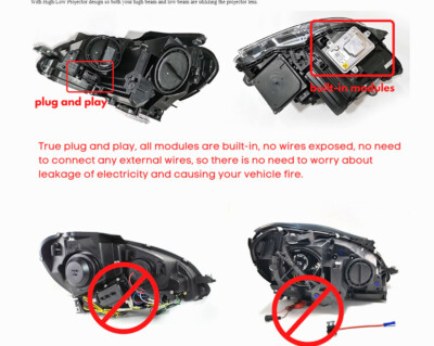 Fits 11-14 Mercedes W204 Upgrade to LED DRL Headlights C63 Style Look L+R Pair