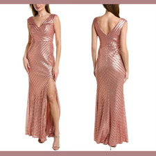 NWT 1395 Rene Ruiz Collection 10 V-Neck Sequin Column Gown in Pink G1165