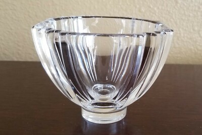 KOSTA BODA Sweden CRYSTAL Art Glass 4'' ROMAN Square Fluted BOWL Bengt Edenfalk