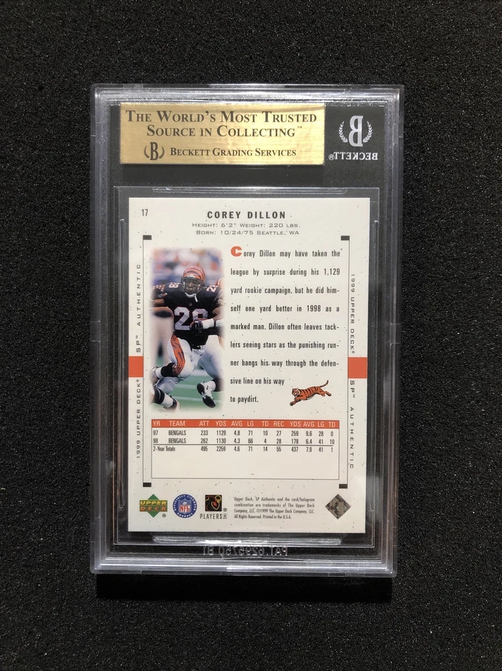 1999 Upper Deck SP Authentic COREY DILLON #17 BGS GRADED 9.5 💎 GEM MINT 💎 A - Image 2 of 2