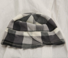 Lands end, Beanie, runners skull cap, fleece, grey checkered plaid, s-m