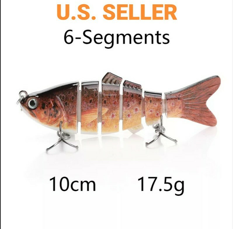 6 segment fishing lures Swim Bait 4" Sun Fish Authentic LOU crank bait, lure, tough tackle, father pike, pike fishing Father Pike The hook size is a 1/0 for both the front and back. Large Multi-Jointed Swimbait 7.9",