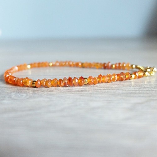 Bracciale donna corniola arancione sfaccettato rondelle pietre preziose perline bellissimo 6-8" - Foto 10 di 10