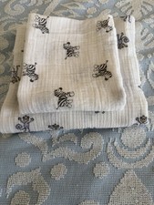 Aden Anais MUSLIN SWADDLE Baby BLANKET White Blue Monkeys 44"x44" 100 Cotton