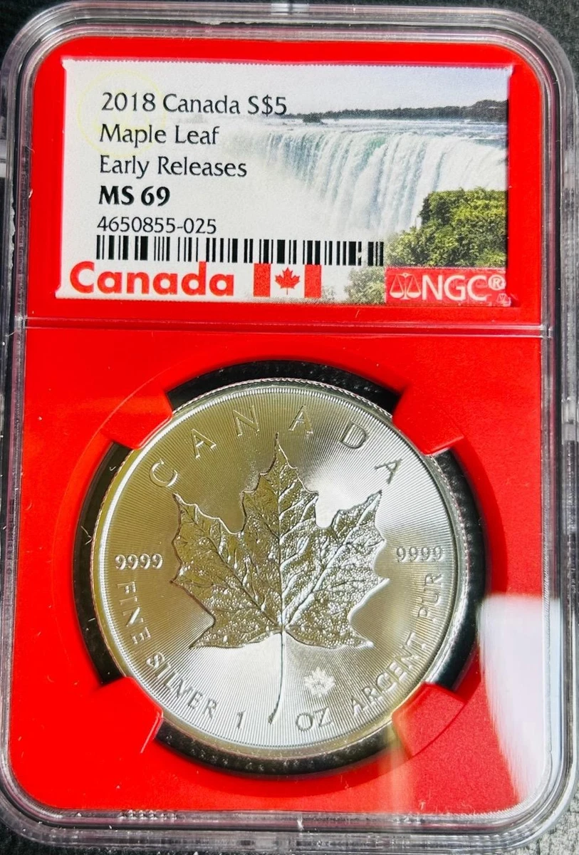 Canadian Maple Leaf MS 69 Grade 2018 Year Silver Bullion Coins for