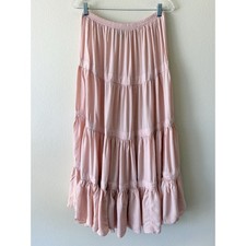 VTG Karen Kane Pink Tiered Maxi Skirt Made in USA Size 4 Boho Cottagecore