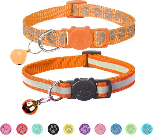 BANMODER 2 Pack Reflective Cat Collar Breakaway with 7.5 - 12.5, Orange - Picture 1 of 6