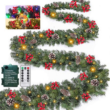 Remote Control Extra Long-18 Ft Prelit Christmas Garland for Stairs Railing Mant
