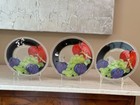 3 "PEGGY KARR"  SIGNED 8" FRUIT PLATES FUSED ART GLASS  *APPLE-GRAPES-PLUMS *Exc — photo 1