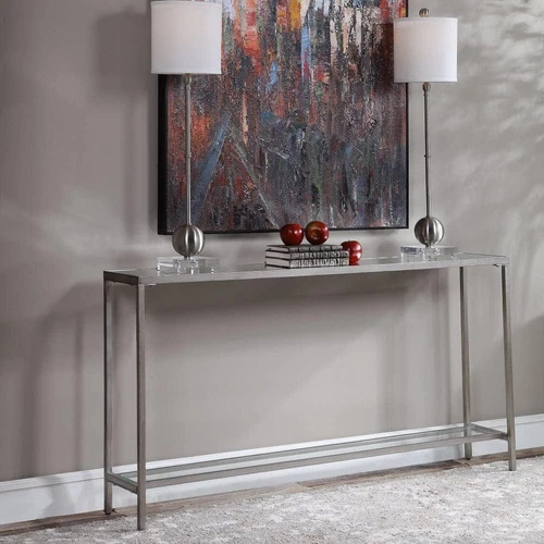Hayley 60" Clear Glass & Silver Console Table - Elegant Modern Design - Picture 8 of 9