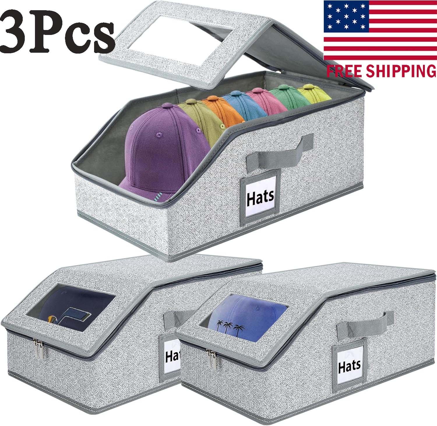 3 PCS Stackable Hat Storage for Baseball Caps Hat Box Hold 33 Cap Box Organizer