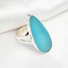 Blue Chalcedony Gemstone Handmade 925 Sterling Silver Ring Jewelry For Her