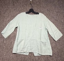 Cut Loose Womens Top Blouse Linen Green Round Neck XS USA Made