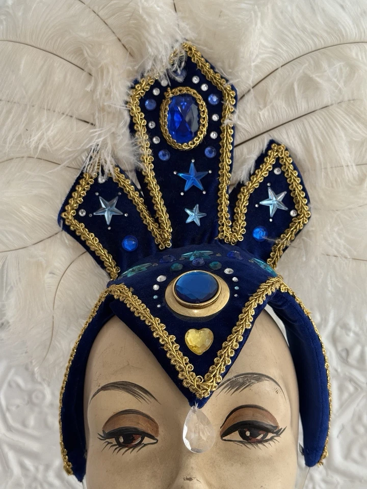 Tocado Pluma Showgirl-Teatro-Disfraz-Baila-Arrastrar-Burlesco-Glam-Estrás Foto 2 de 4