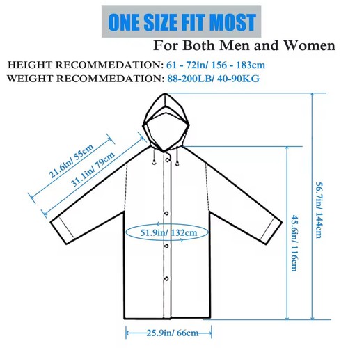Poncho Raincoat Waterproof Reusable Plastic Adult Camping Festival Rain Coat - Picture 3 of 6