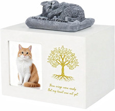 Cat Urns for Ashes - Tree Pattern Cat Keepsake Wooden Box with Photo Frame, Resi