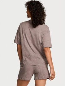 VICTORIA'S SECRET 100% Cotton Short Sleeves & Shorts Pajama Set Cocoa $49.95 NWT