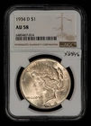 1934-D $1 Silver Peace Dollar - Semi Key Date - NGC AU 58 - SKU-X6846