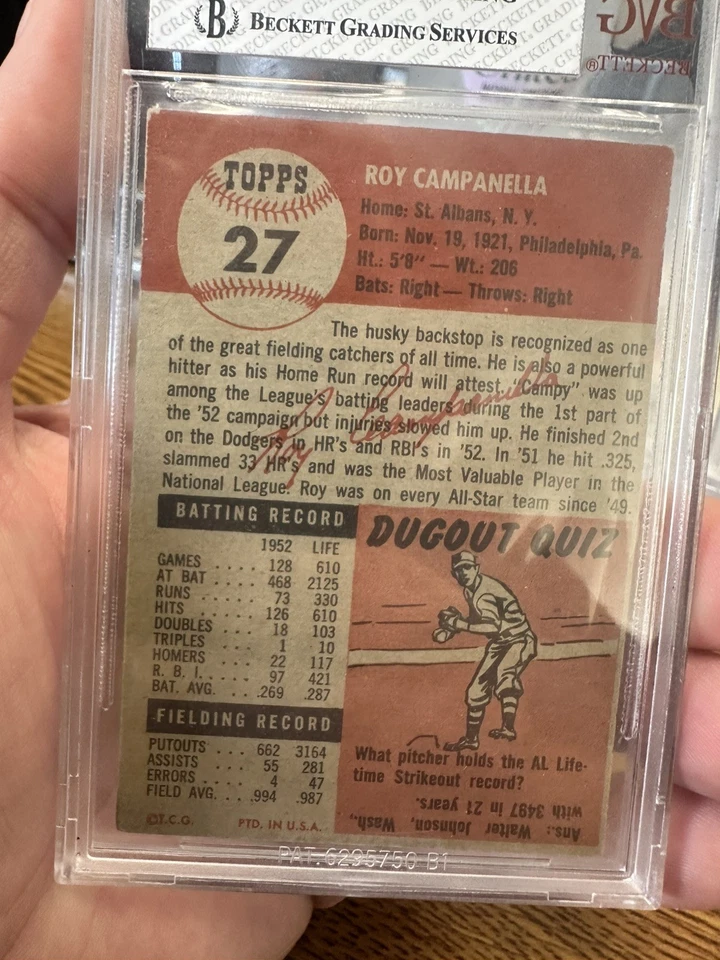 1953 Topps Baseball #27 Roy Campanella VG BVG 4 - Image 2 of 4