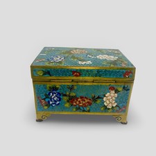 Chinese Cloisonné Enamel Lidded Round Trinket Box with Floral Motif
