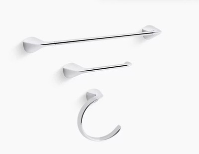 KOHLER 3-Piece Polished Chrome Bathroom Set: Towel Bar, Paper Holder, Ring