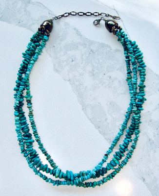 DTR JAY KING MINE FINDS TRIPLE STRAND TURQUOISE BEAD STERLING SILVER NECKLACE
