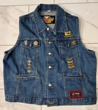 VTG HARLEY DAVIDSON DENIM VEST 1990s USA PATCHES PINS MENS XXL HOG