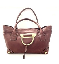 VINTAGE Dolce & Gabbana D-Ring Satchel Bag Brown Leather Tote Gold Hardware