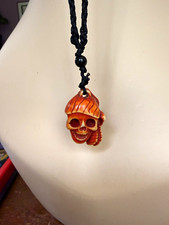 Orange resin Pirate Skull Necklace Adjustable Black cord Tie-Halloween keeper!