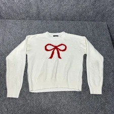 Art Class Girls Comfy White Fleece Knit Sweater Red Bow Design Size L(10/12)