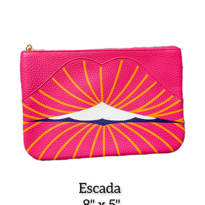 Escada Zipper Makeup Bag Pouch 8 x 5 in Pink Gold White Navy